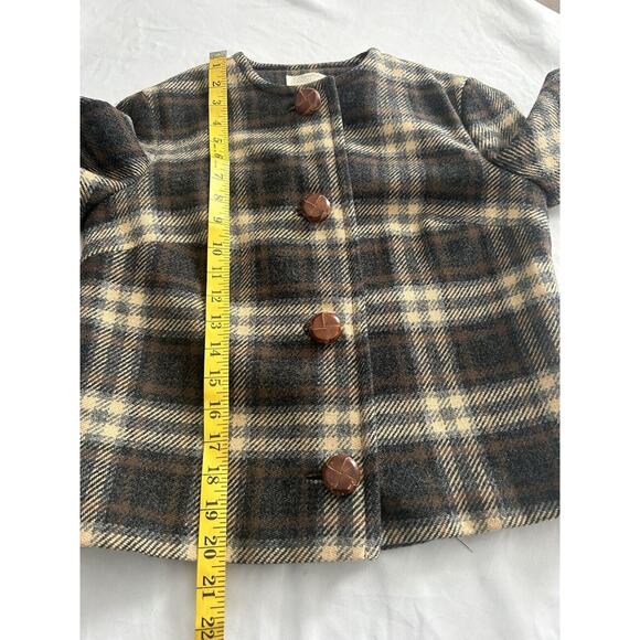 Vintage 1960s Pendleton Wool Plaid Blazer Womens Size 10 Brown Wood Buttons - Picture 7 of 8